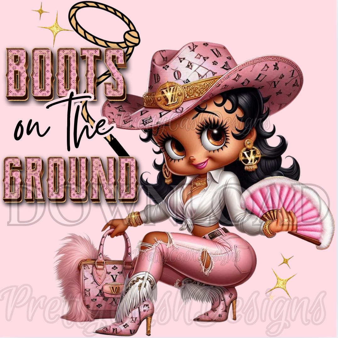 Pink Betty Boop Cowgirl PNG, Boots on the Ground Western Clipart for Rodeo Shirts