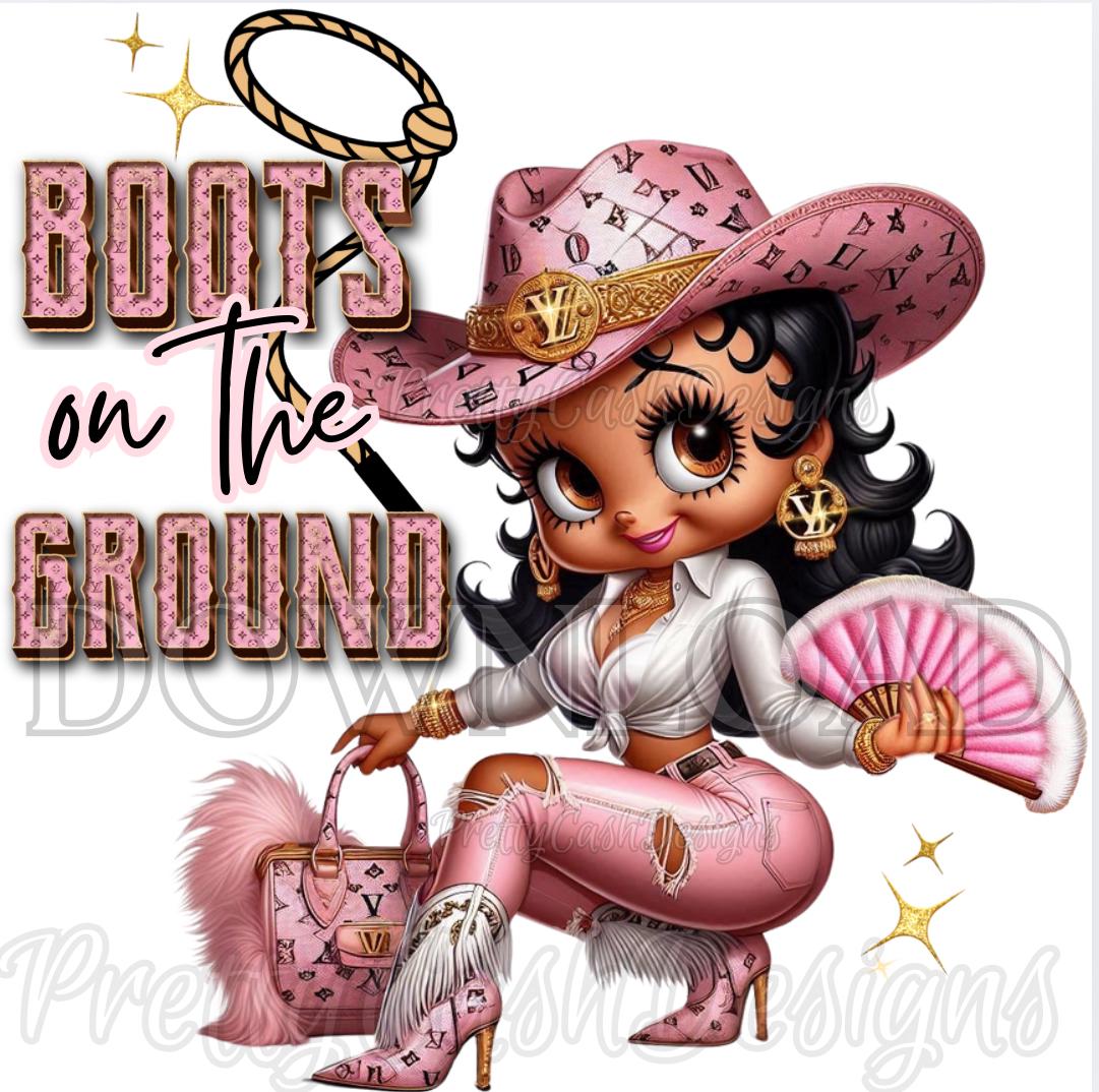 Pink Betty Boop Cowgirl PNG, Boots on the Ground Western Clipart for Rodeo Shirts