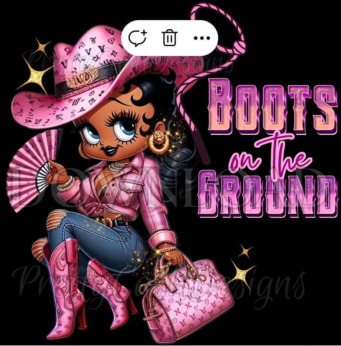 Pink Cowgirl Betty Boop PNG, Boots on the Ground with Glitter Hat Digital Western Clipart