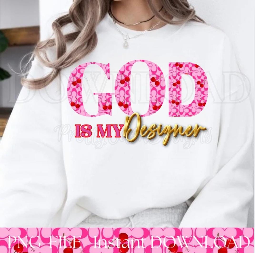 Pink Cherry Blossom God Is My Designer PNG, Christian Hoodie Mockup Digital Art