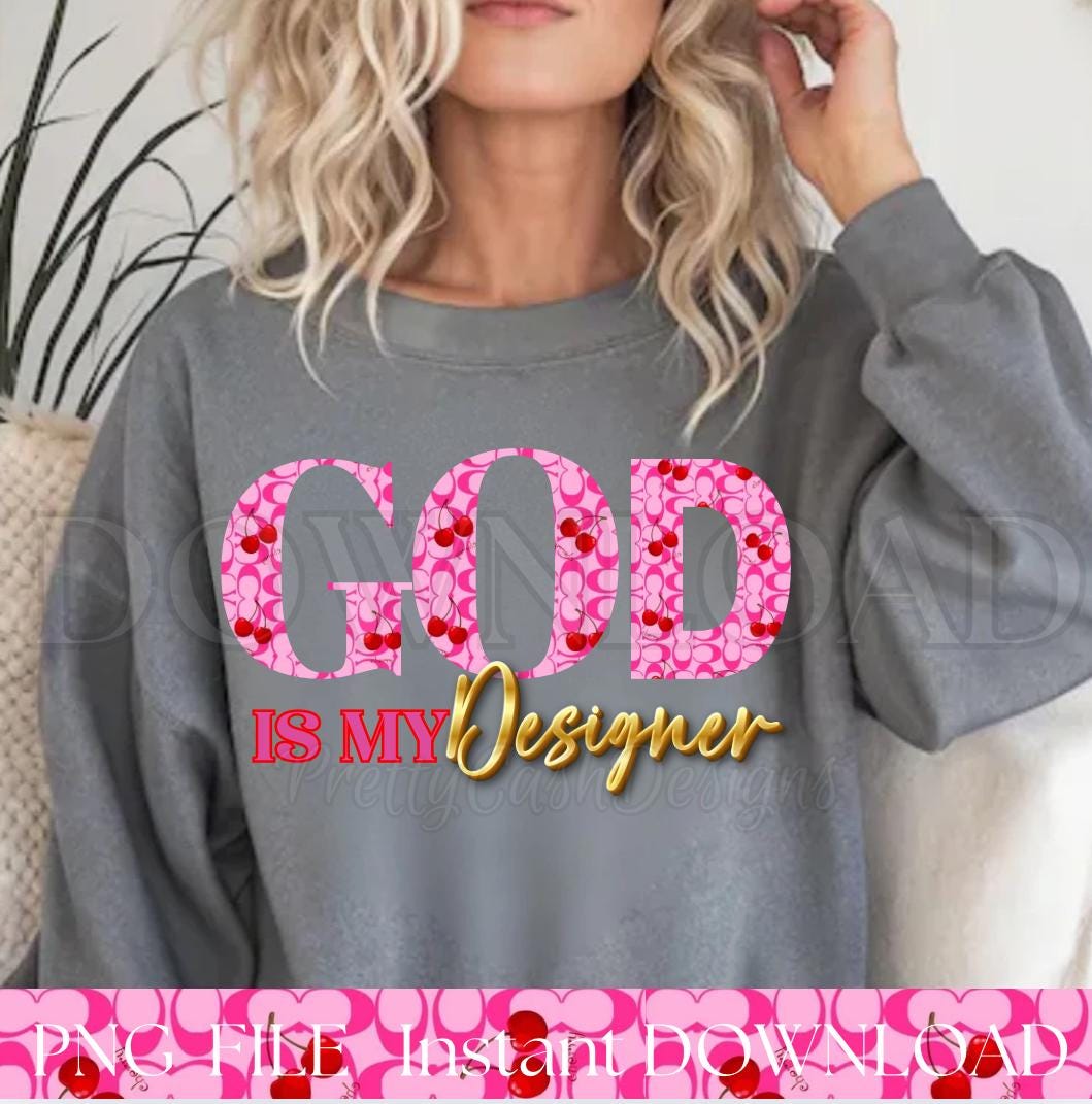Pink Cherry Blossom God Is My Designer PNG, Christian Hoodie Mockup Digital Art