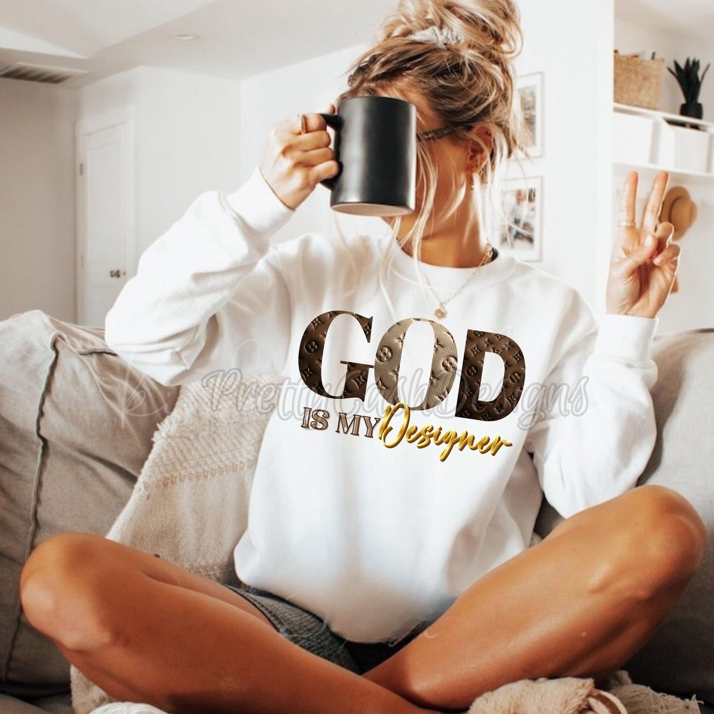 God Is My Designer PNG, Christian Fashion Digital Design in Gold Texture for Sublimation