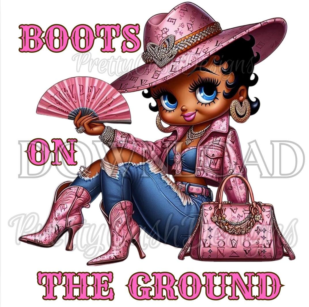 Black Cowgirl Betty Boop PNG, Boots on the Ground png, Betty boop in pink designer Western