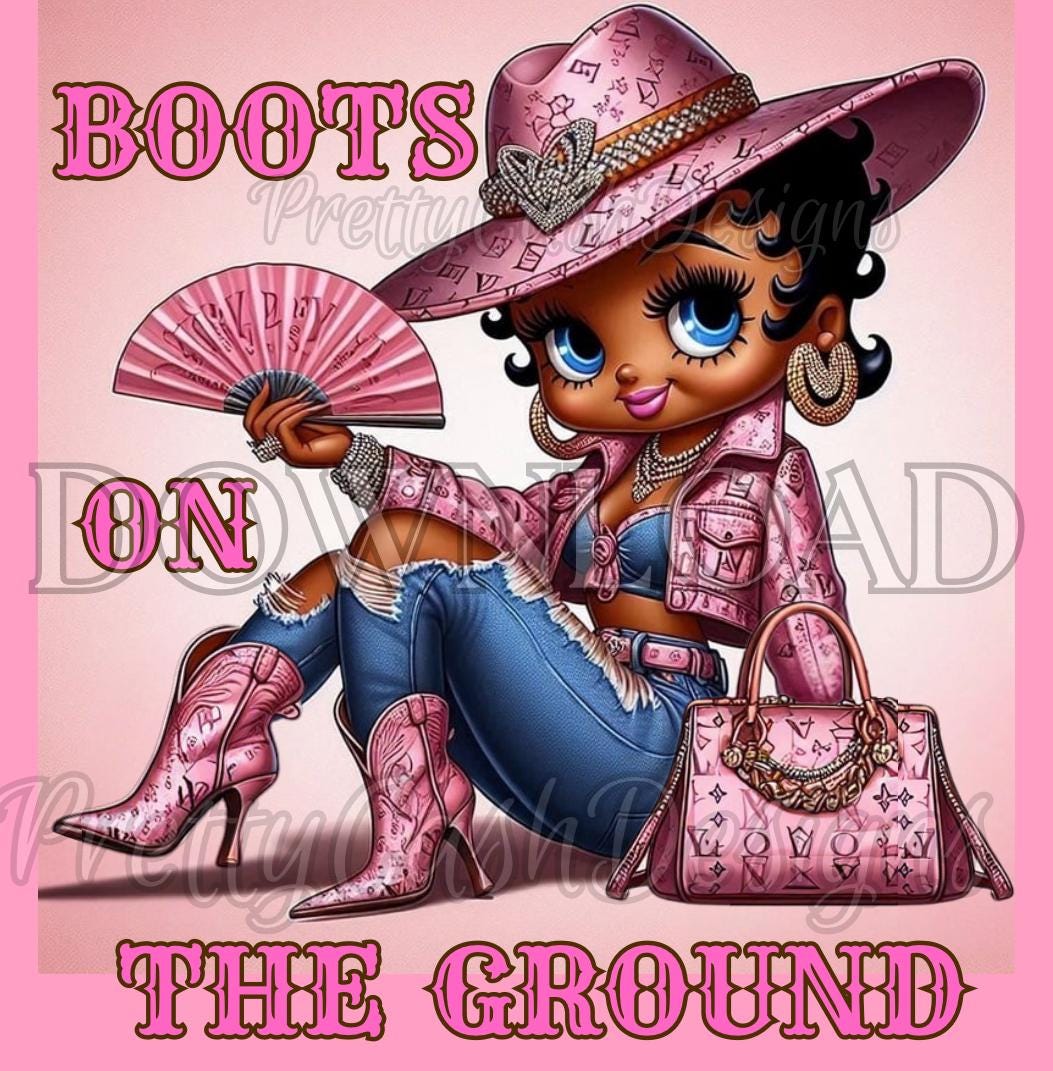 Black Cowgirl Betty Boop PNG, Boots on the Ground png, Betty boop in pink designer Western