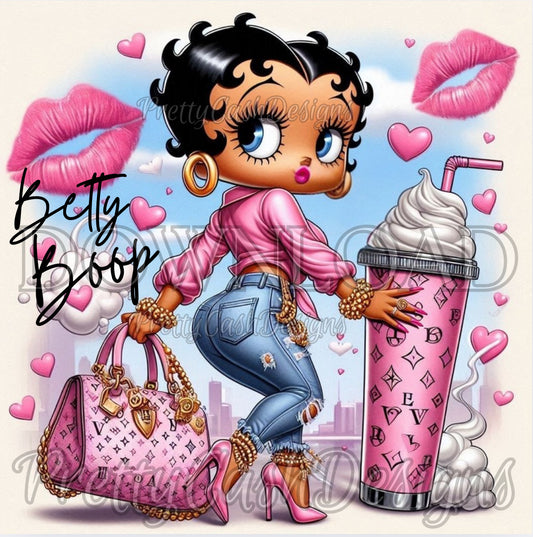 Pink Whipped Tumbler Betty Boop PNG – Classy Cartoon Baddie in Heels, Designer Handbag, Ice Cream Cup, High-Resolution Sublimation File