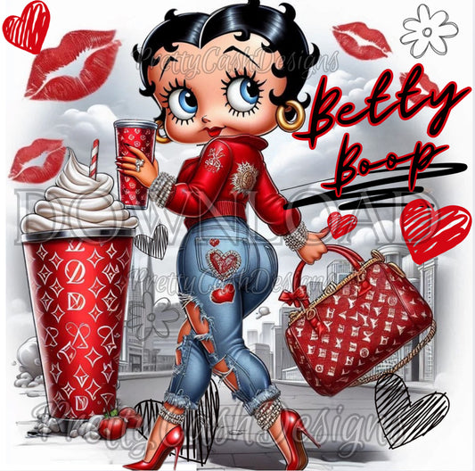 ❤️Red Designer Betty Boop PNG – Whipped Drink Cup, Luxury Handbag, Ripped Jeans, High Heels, Valentine Heart Art, Digital Download for Tumblers & Shirts