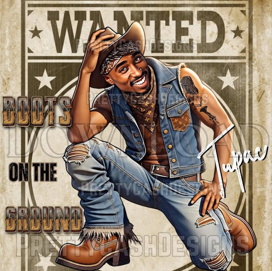Thug Life Tupac PNG, Cowboy Western Digital Art for T-Shirt, Boots on the Ground Hip Hop Rodeo Clipart Download