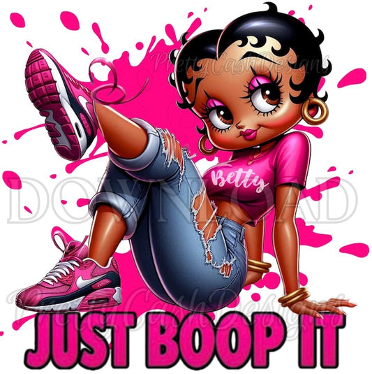 Sporty Betty Boop in Fuchsia PNG, Pink Air Max Sneakers and jeans Clipart, Athletic Diva Sublimation