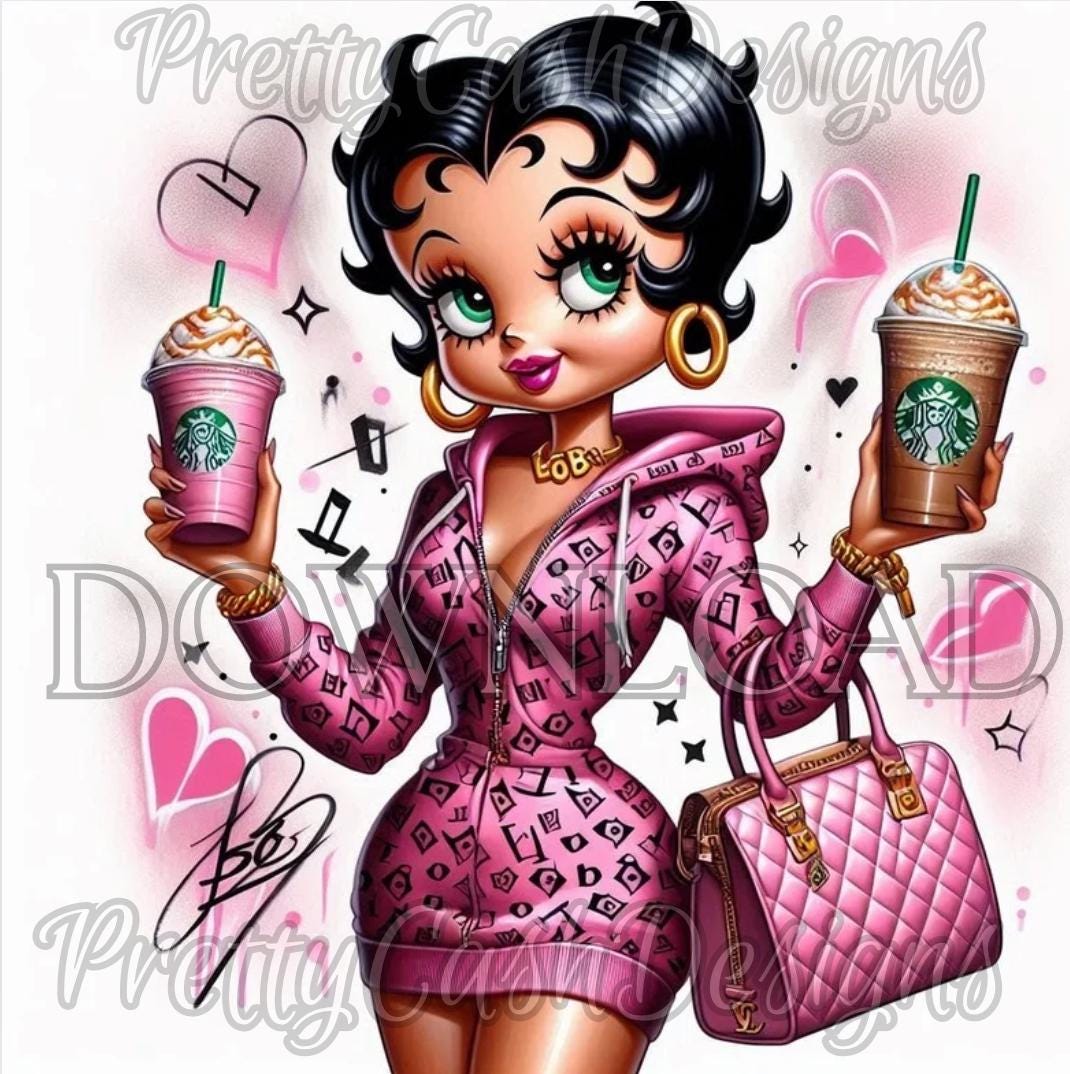Boujee Betty Boop in Pink Tracksuit PNG, Starbucks Coffee Clipart for Girly Sublimation