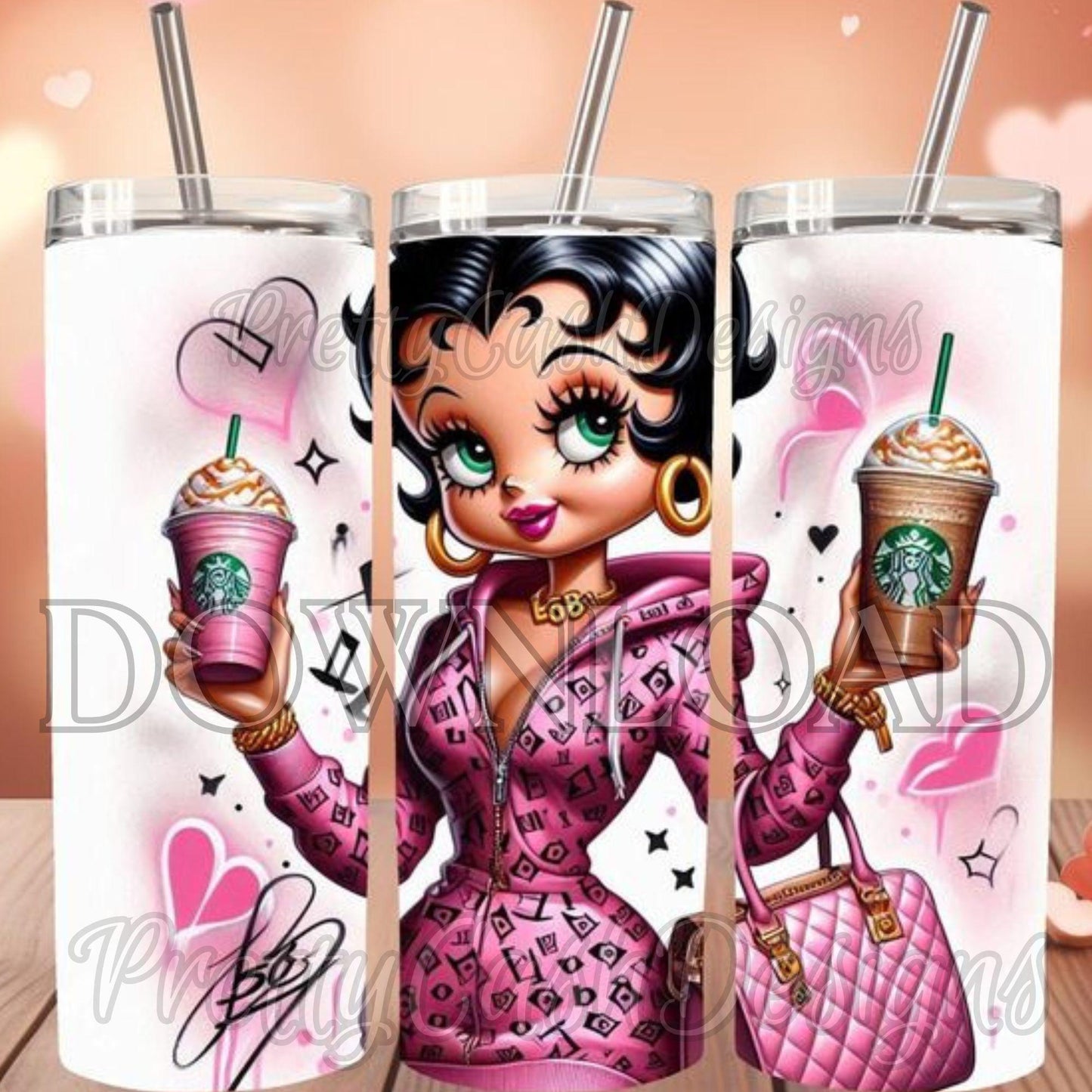 Boujee Betty Boop in Pink Tracksuit PNG, Starbucks Coffee Clipart for Girly Sublimation