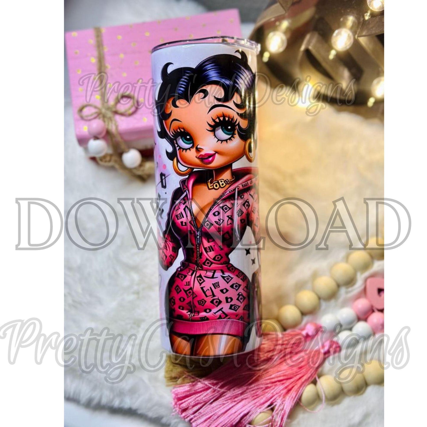 Boujee Betty Boop in Pink Tracksuit PNG, Starbucks Coffee Clipart for Girly Sublimation