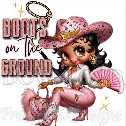Pink Betty Boop Cowgirl PNG, Boots on the Ground Western Clipart for Rodeo Shirts