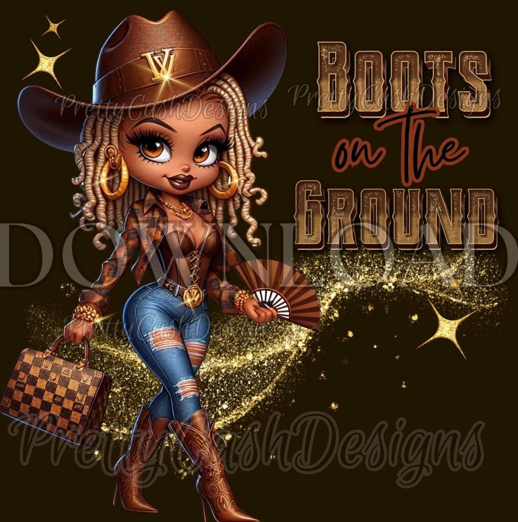 Betty Boots on the Ground PNG, Glitter Western Cowgirl Clipart for T-Shirts and Tumblers