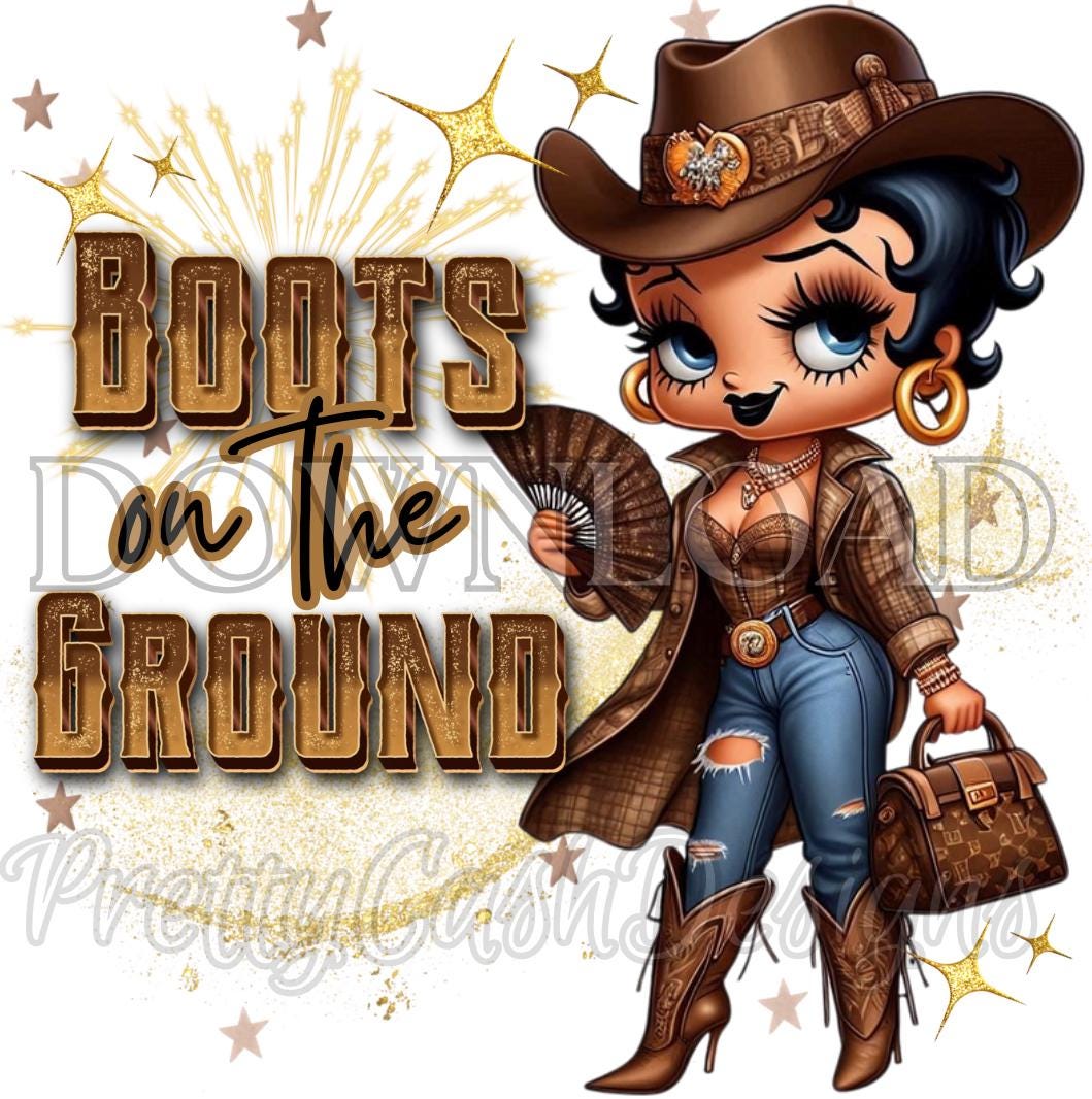 Cowgirl Betty Boop PNG, Boots on the Ground Digital Art for Rodeo and Western Crafts