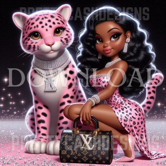 Gorgeous African American Betty Boop PNG, Pink Panther and Luxe Leopard Print Digital Art