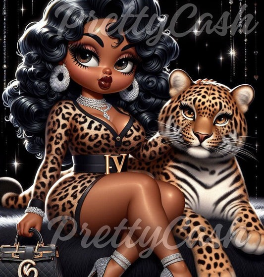 Leopard Print Betty Boop PNG, Glamorous African American Girl Clipart