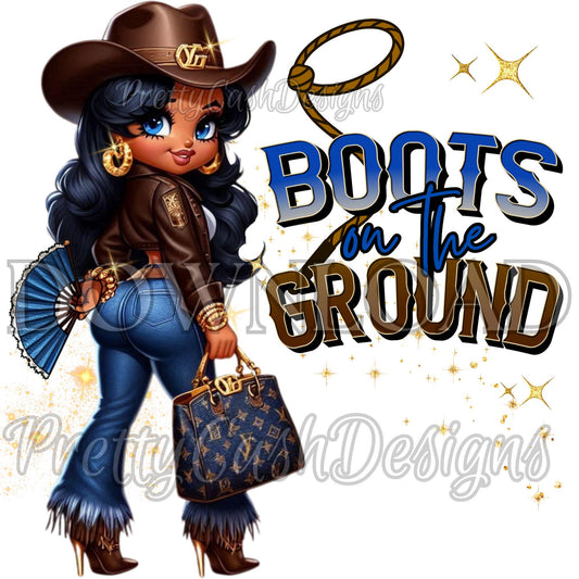 Betty Boop in Blue Boots on the Ground PNG, Cowgirl Sublimation Shirt Art