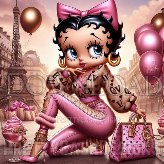 Pretty in Pink Paris Betty Boop PNG, Luxury Girly Sublimation Tumbler Wrap