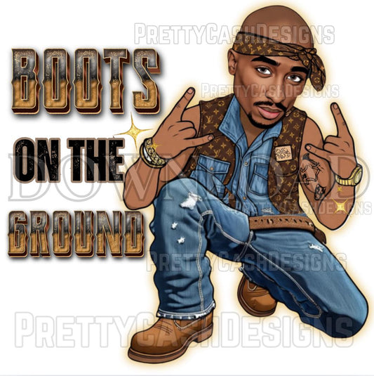 Thug Life Tupac PNG, Cowboy Western Digital Art for T-Shirt, Boots on the Ground Hip Hop Rodeo Clipart Download