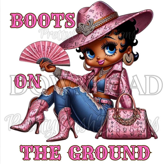 Black Cowgirl Betty Boop PNG, Boots on the Ground png, Betty boop in pink designer Western