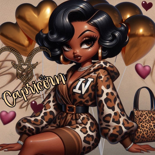 ♉ Zodiac Betty Boop PNG – Brown LV Hoodie Dress with Gold & Brown Balloons, Birthday Zodiac Digital Art for Sublimation, Tumblers & DTF Transfers
