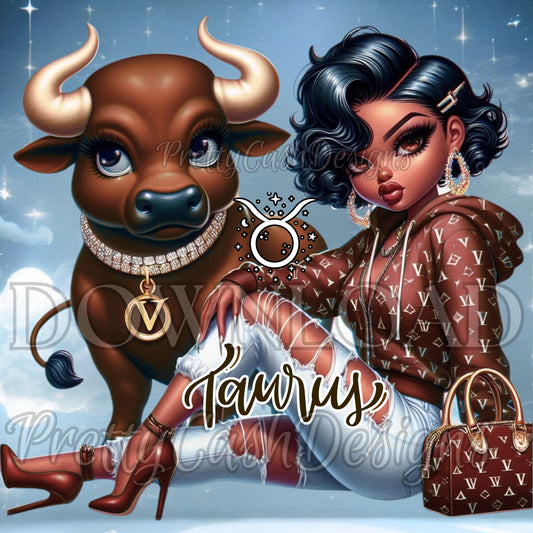 ♉ Taurus Black Betty Boop PNG – Burnt Brown LV Hoodie, Zodiac Bull, Taurus Sublimation Art for Shirts, Tumblers & DTF Transfers
